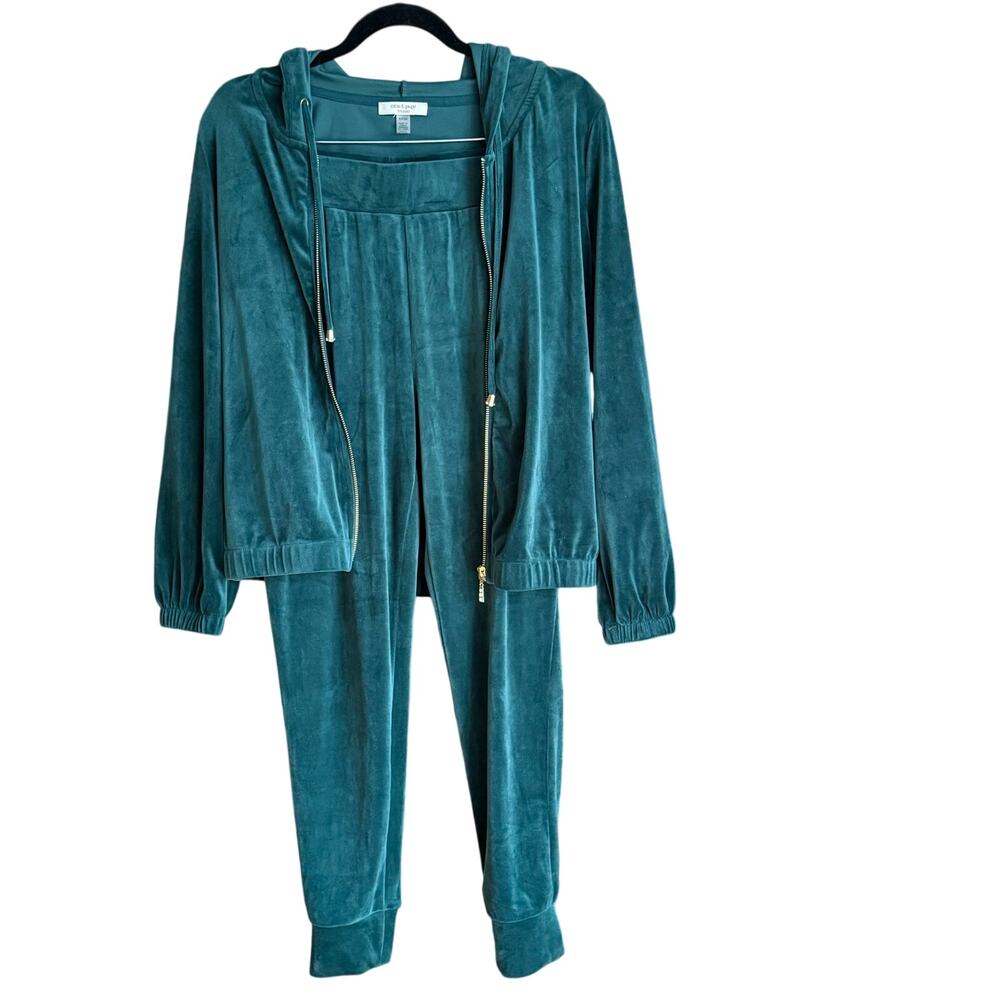 Green Velour Hoodie Jacket and Joggers Tracksuit Size S Y2K 90's Retro